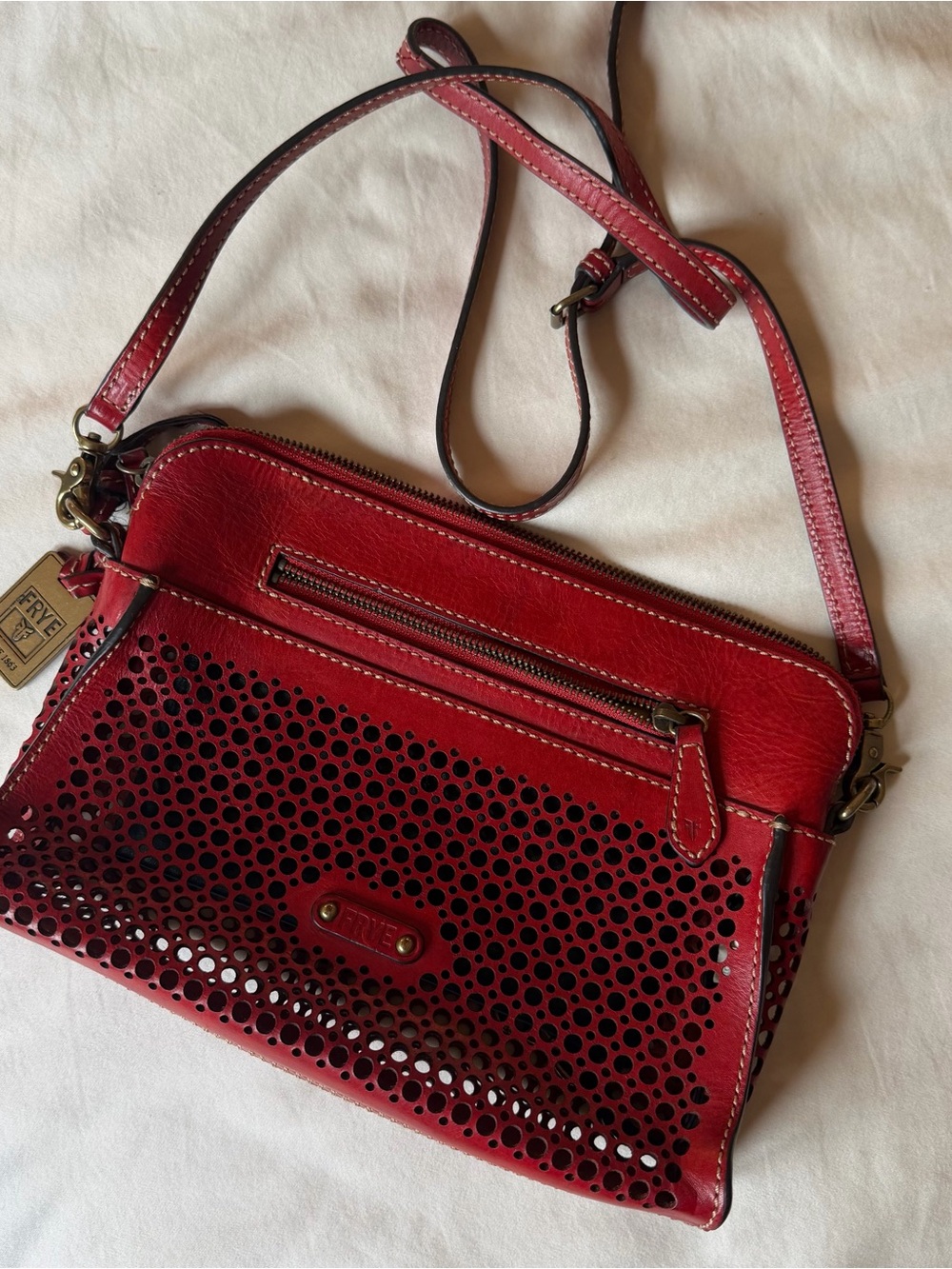 Frye Red Perforated Leather Crossbody Purse